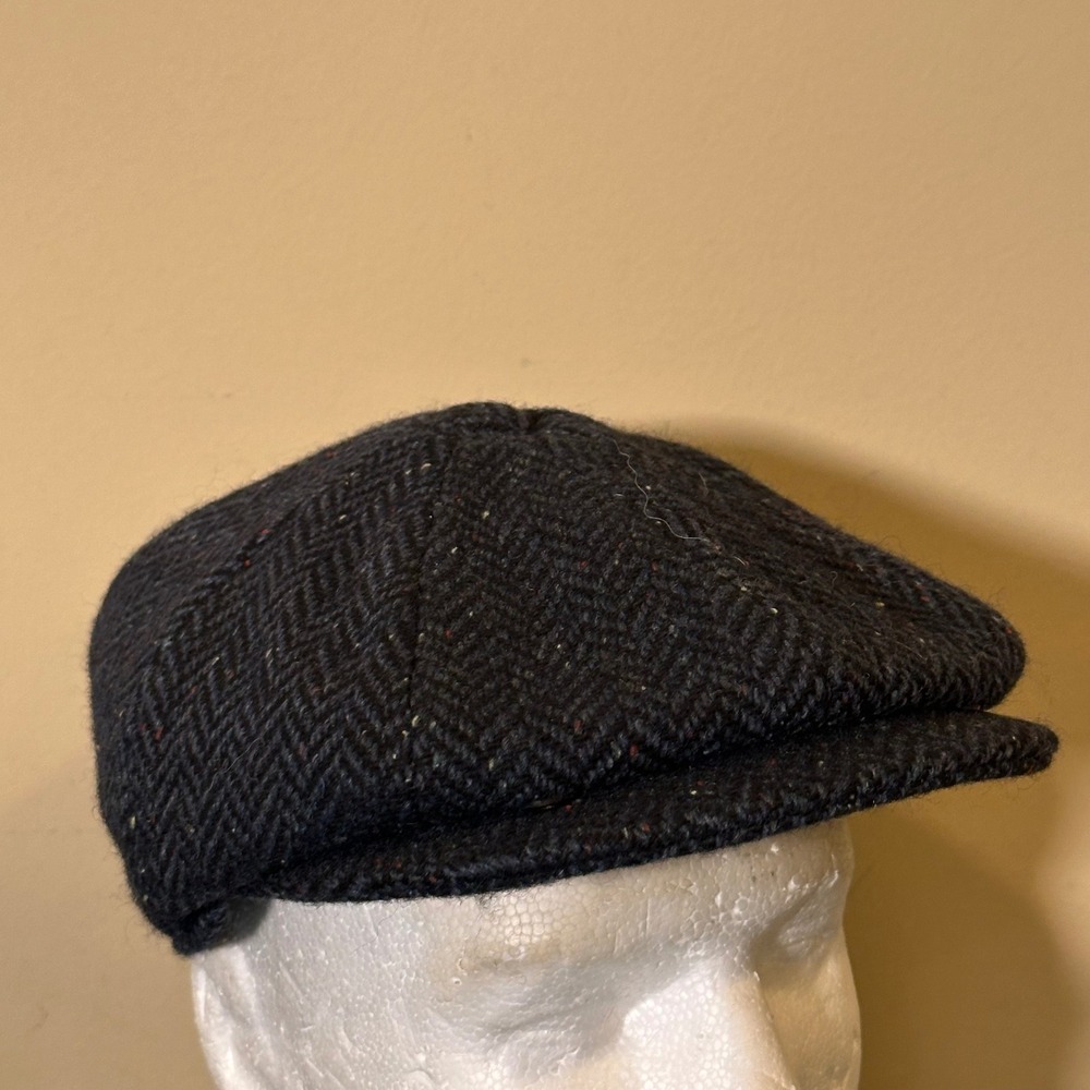 Jaxon Mens Navy Herringbone Newsboy Flat Cap Quilted Lining Large